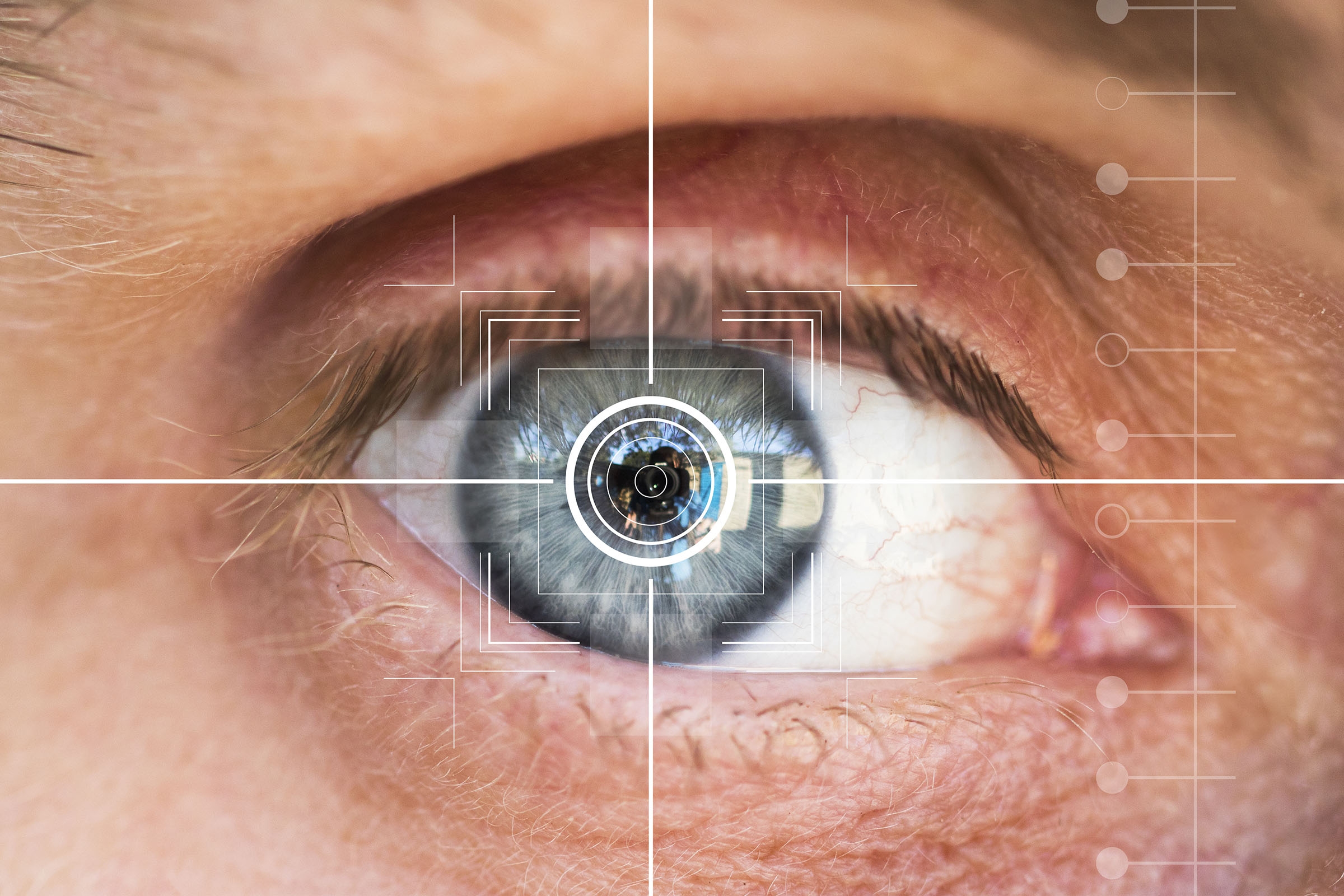 Eye monitoring and treatment in healthcare. Biometric scan of ma